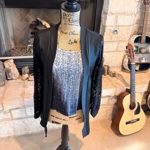 Source Unknown Black Women's Blazer with Lace Sleeves